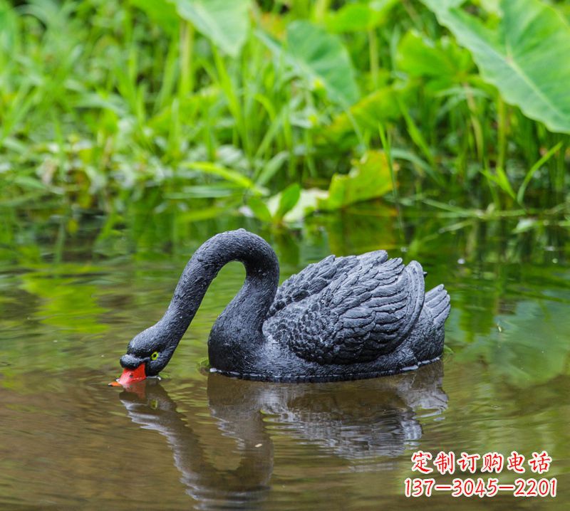 鹤壁黑天鹅喝水款-池塘水塘装饰动物雕塑摆件
