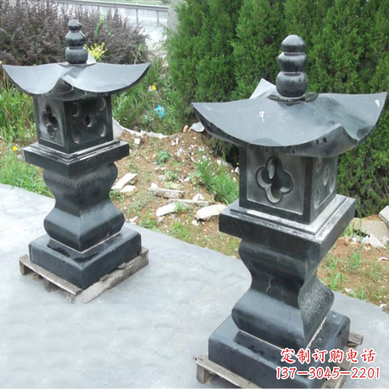 鹤壁黑曜石中式石雕灯笼