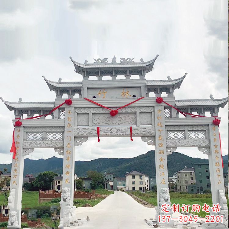 鹤壁花岗岩三门石牌坊