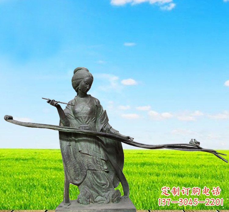 鹤壁画画的古代美女铜雕