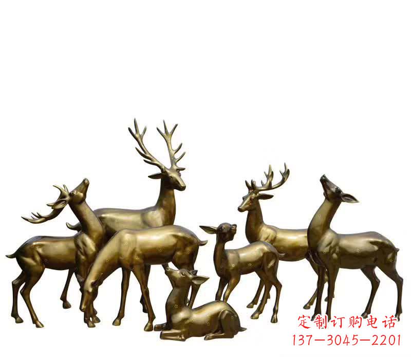 鹤壁黄铜色鹿群雕塑