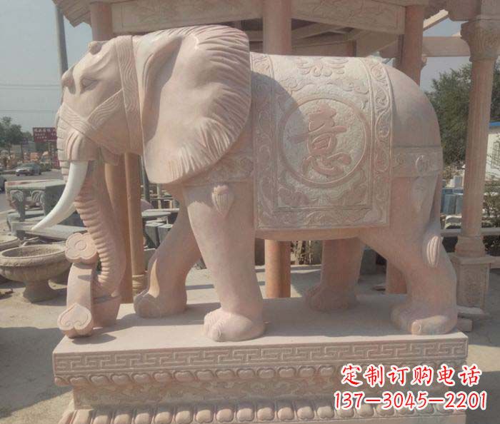 鹤壁传神雕刻,精美雕塑——吉祥如意大象晚霞红门口石雕