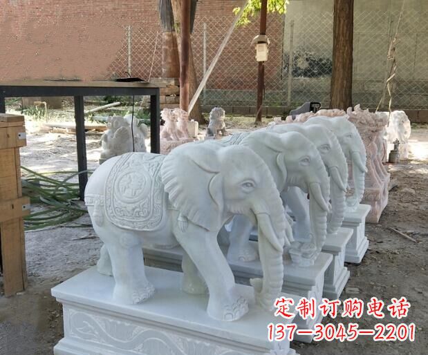 鹤壁吉祥如意汉白玉门口大象石雕 (3)