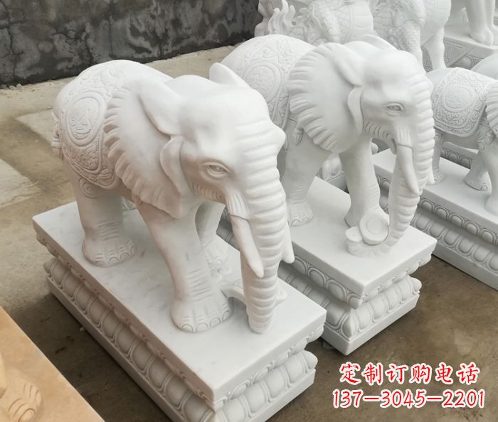鹤壁吉祥如意汉白玉门口大象石雕 (2)