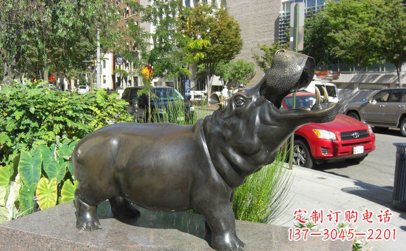鹤壁精美细腻的街边河马铜雕