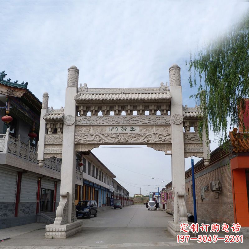 鹤壁精美的汉白玉门石牌坊雕塑