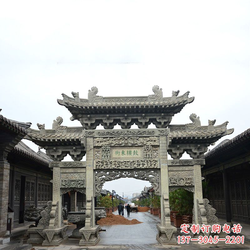 鹤壁特色街道三门石雕牌楼雕塑