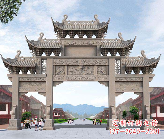 鹤壁景区三门石雕牌楼 (3)