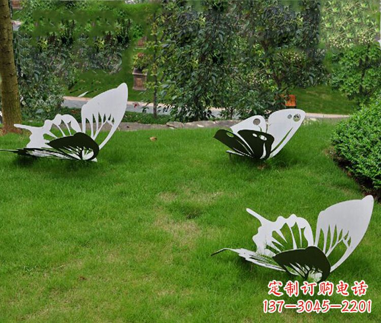 鹤壁镜面不锈钢蝴蝶公园草坪动物雕塑摆件
