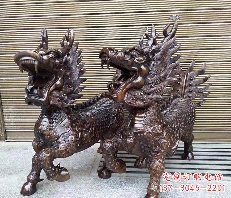 鹤壁酒店门口招财麒麟铜雕