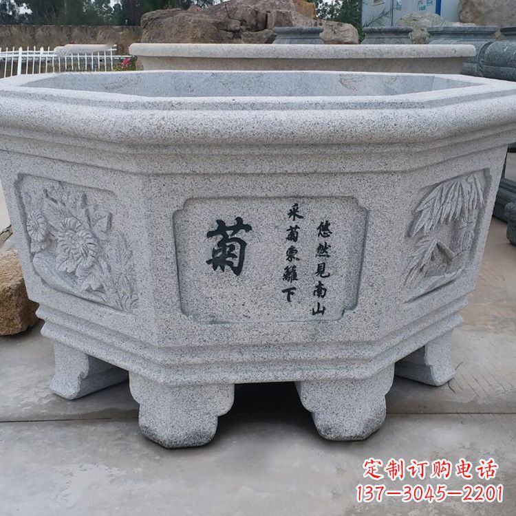 鹤壁菊花-中式砂岩花盆雕塑