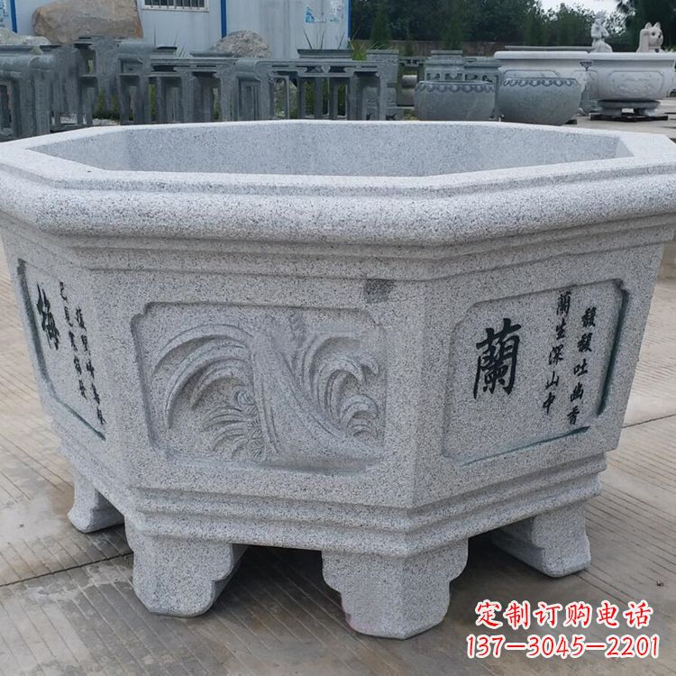 鹤壁原木质材料的精美砂岩花盆雕塑