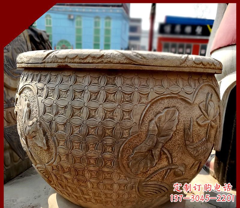 鹤壁仿古石水缸鲤鱼浮雕