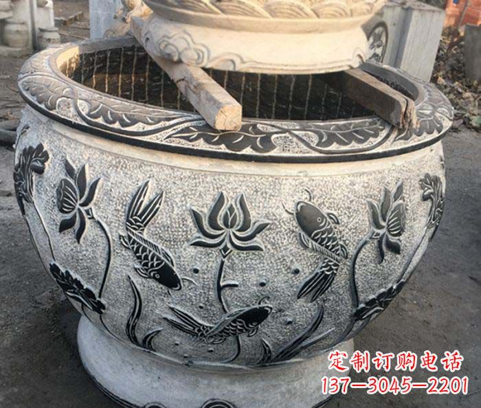 鹤壁连年有余石浮雕仿古圆水缸