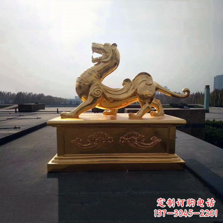 鹤壁引领神兽,虎魂鎏金铜雕