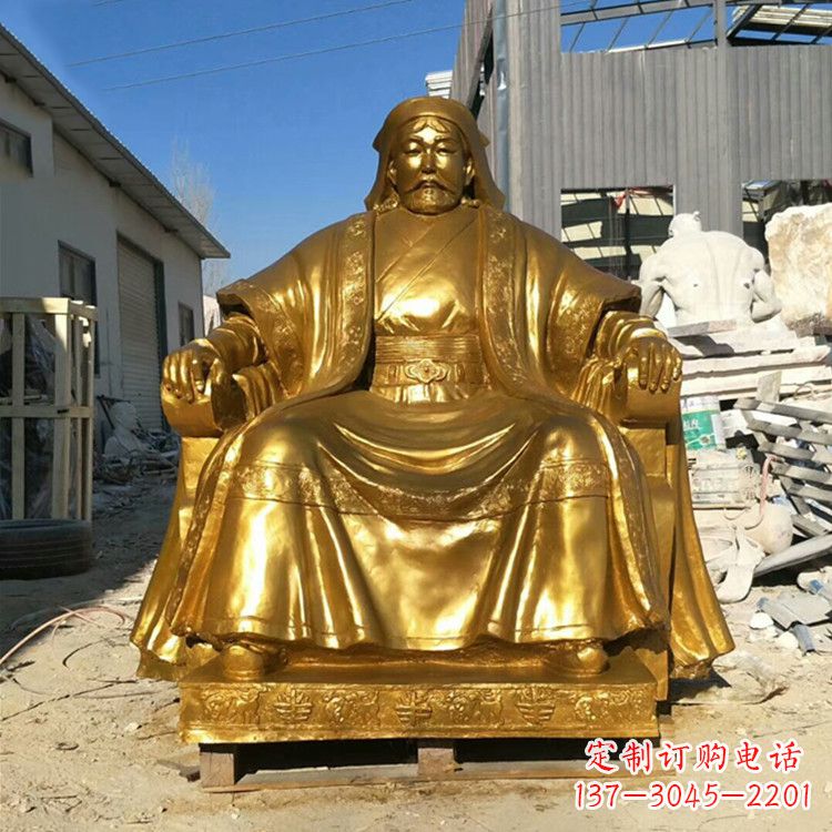 鹤壁鎏金成吉思汗铜雕-中国历史伟人古代著名人物雕像