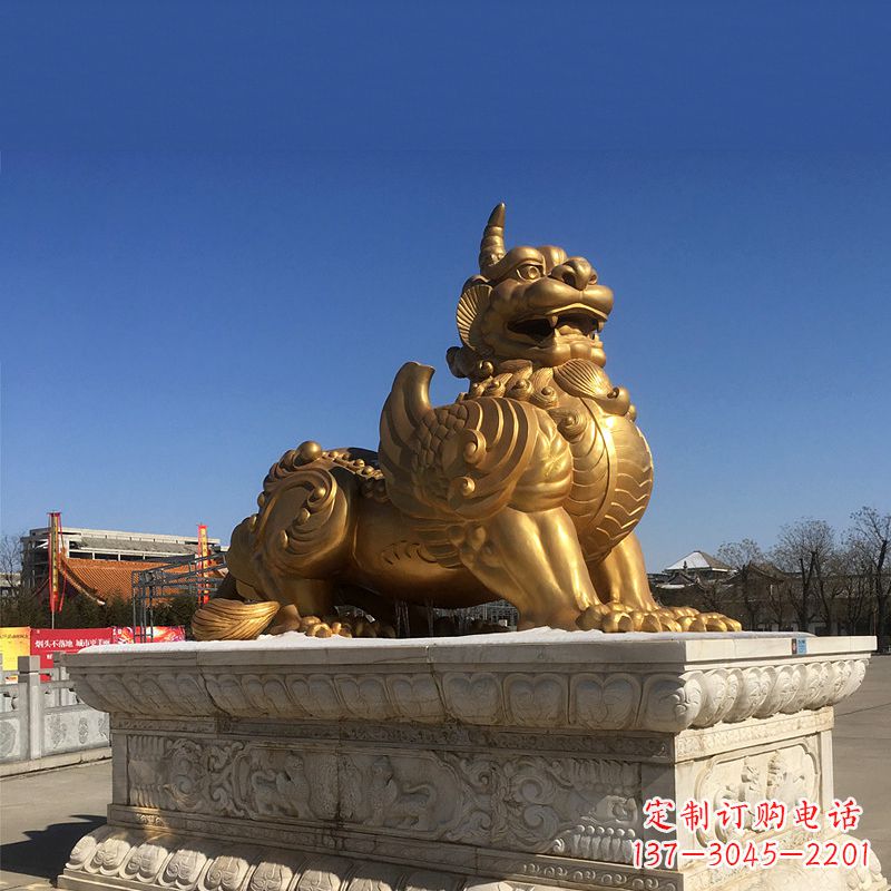 鹤壁鎏金铜雕獬豸-公园园林神兽动物雕塑