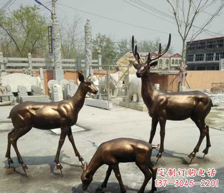 鹤壁鹿动物铜雕 (2)