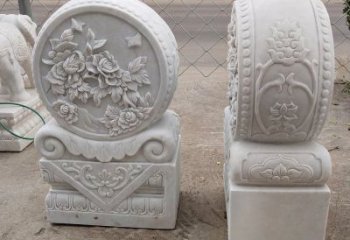 鹤壁汉白玉牡丹花门墩雕塑