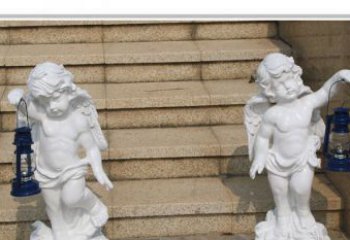 鹤壁领雕塑-汉白玉小天使公园西方人物路灯石雕