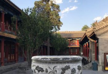 鹤壁连年有鱼石浮雕圆形荷花水缸