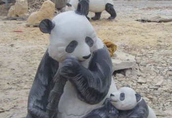 鹤壁母子熊猫石雕仿真动物雕塑