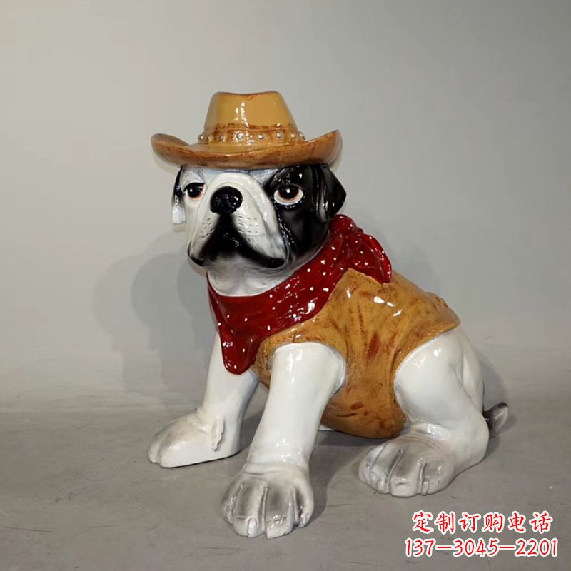 鹤壁任性可爱的牛仔造型斗牛犬雕塑
