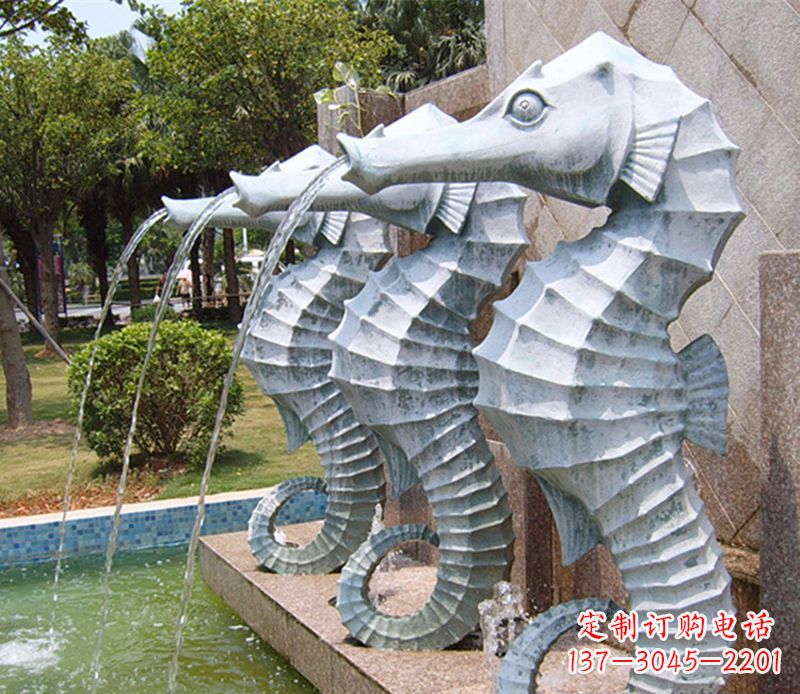 鹤壁喷水海马石雕,精致美观的精灵马雕塑
