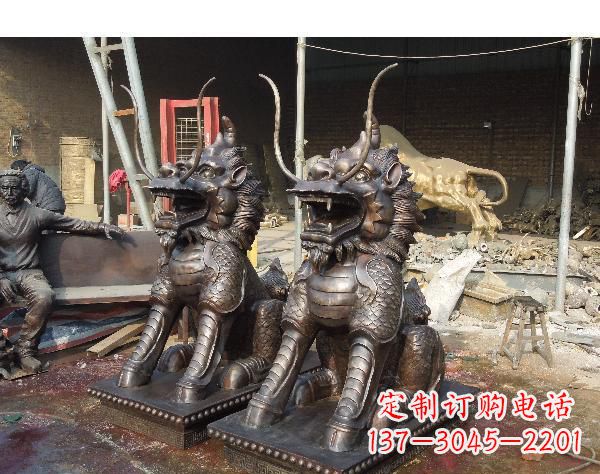 鹤壁中领雕塑打造精美辟邪麒麟铜雕