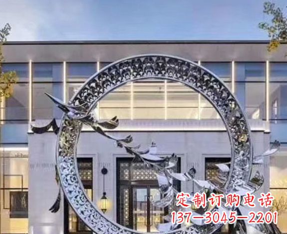 鹤壁企业不锈钢圆环大雁雕塑