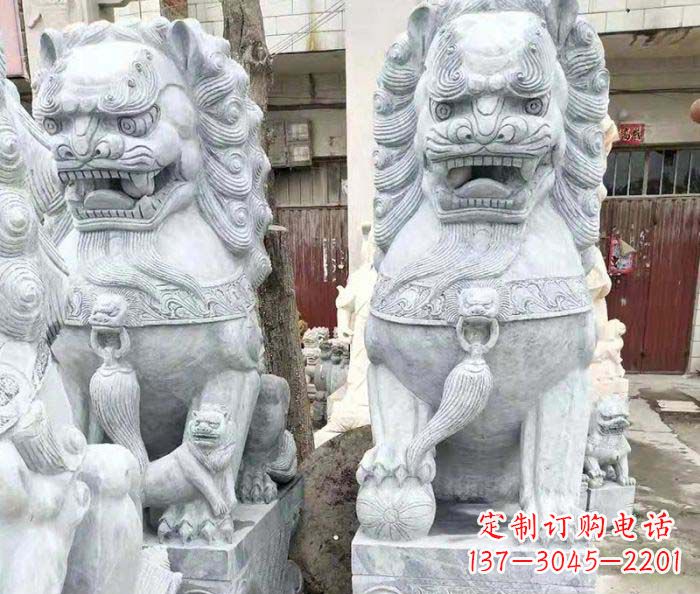 鹤壁企业景观大理石狮子石雕 (2)