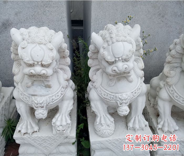 鹤壁企业景观大理石狮子石雕 (5)