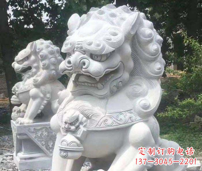 鹤壁企业景观大理石狮子石雕 (4)