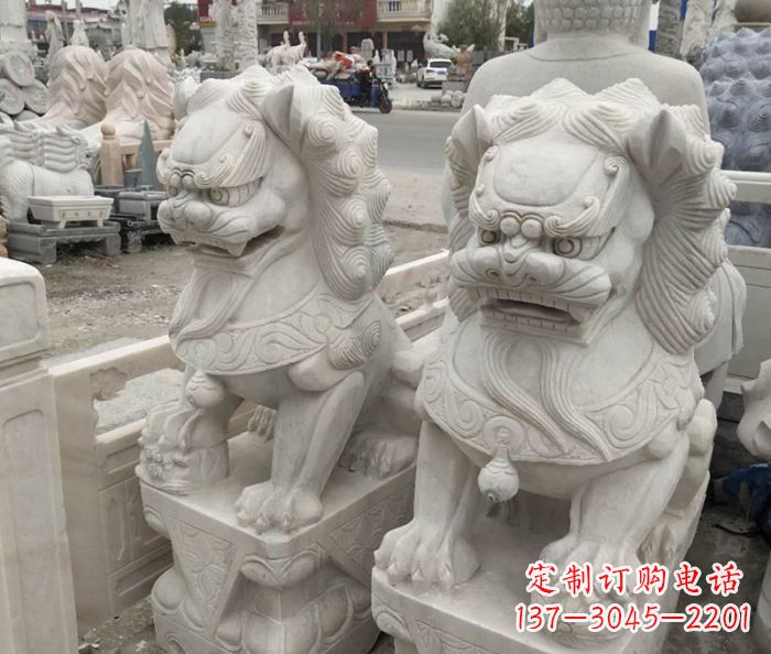 鹤壁企业景观大理石狮子石雕 (6)