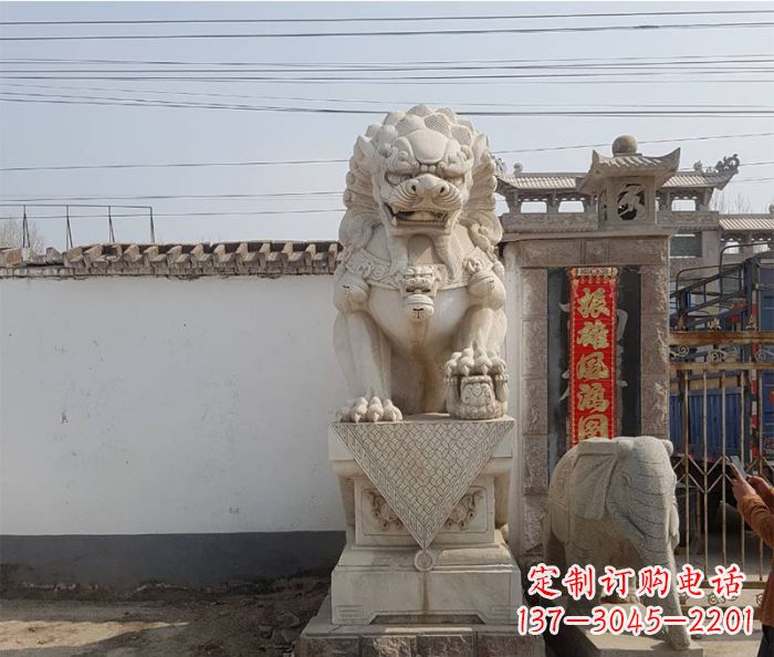 鹤壁企业景观大理石狮子石雕 (9)