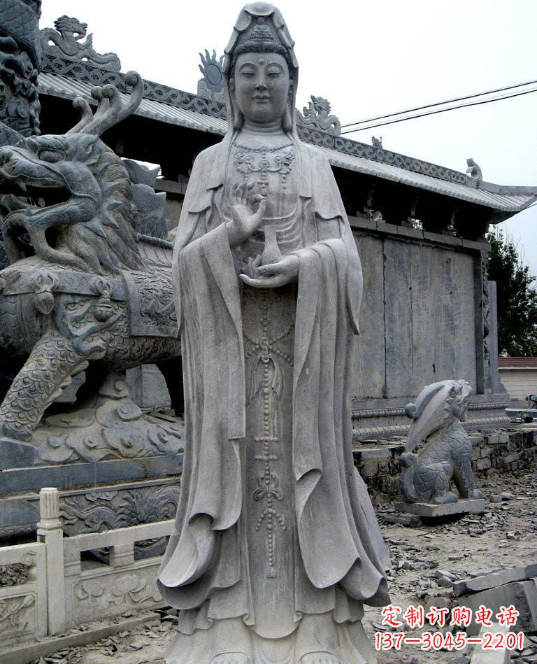 鹤壁青石仿古观音雕像|传承古代神话传统