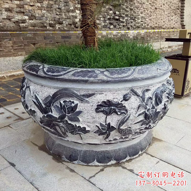 鹤壁青石仿古风格的花盆雕塑