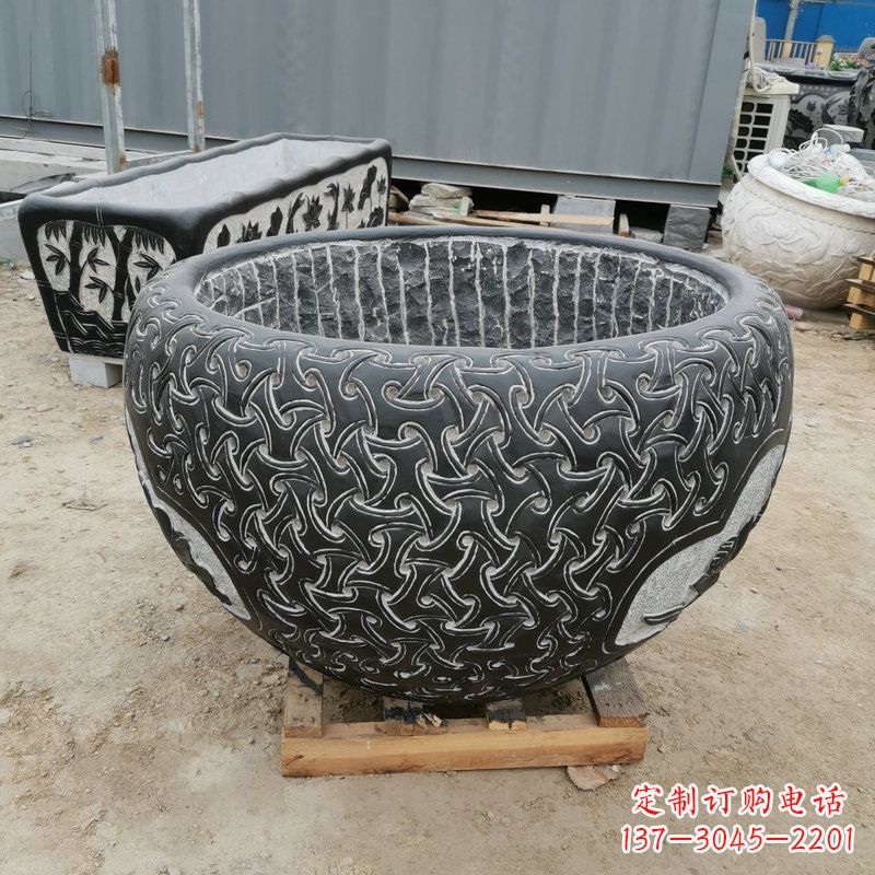 鹤壁青石复古风花盆雕塑