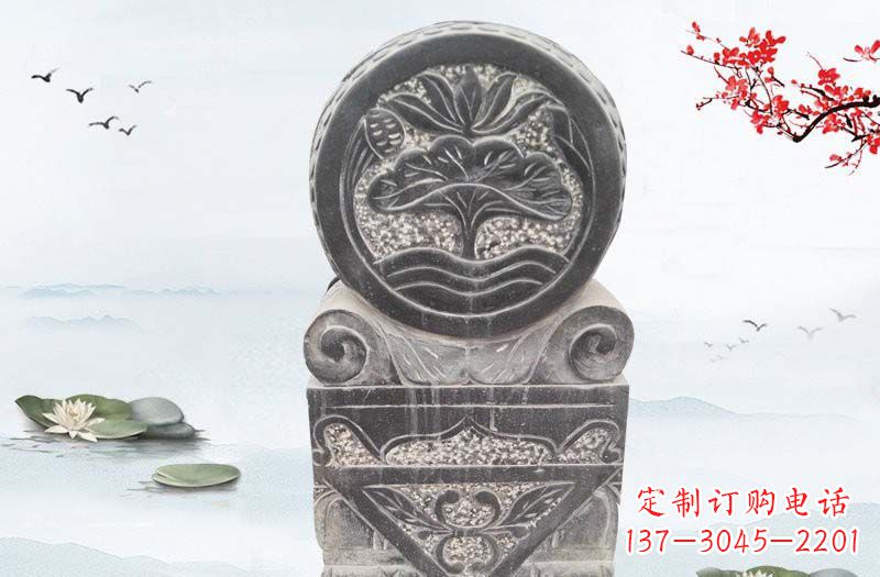 鹤壁青石连年有余浮雕石门墩