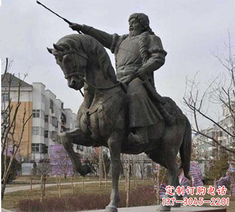 鹤壁精致雕刻成吉思汗青铜骑马