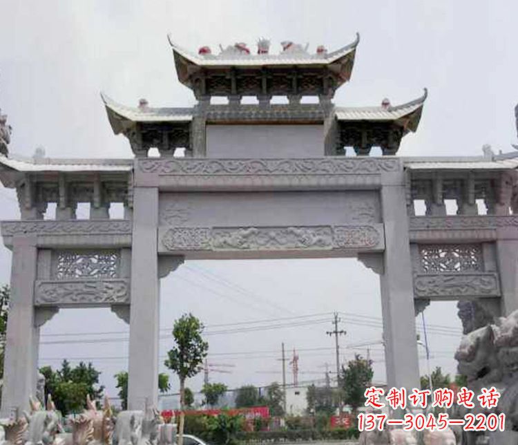 鹤壁中领雕塑-三门牌坊大理石石雕