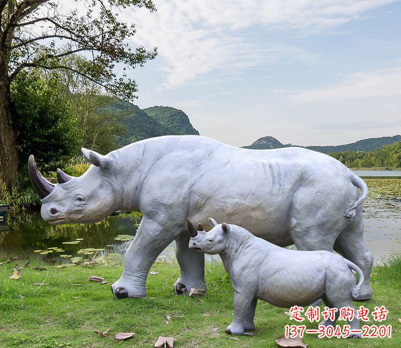 鹤壁石雕犀牛母子雕塑
