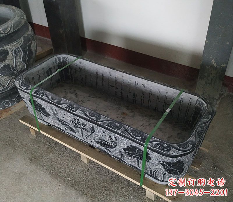 鹤壁石浮雕鱼缸仿古鱼缸石雕