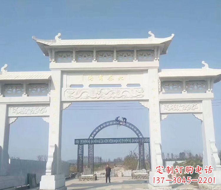 鹤壁石牌坊三门牌坊石雕 (4)