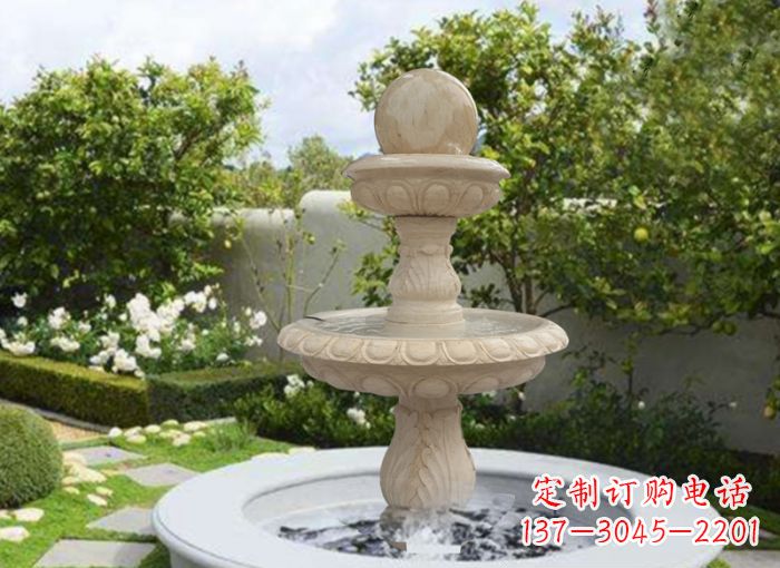 鹤壁双层风水球喷泉别墅石雕