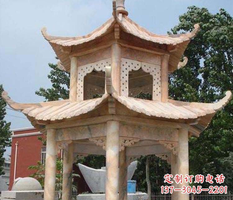鹤壁双层晚霞红凉亭石雕