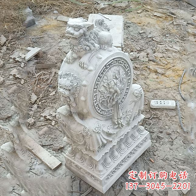 鹤壁双龙石雕门墩汉白玉狮子头