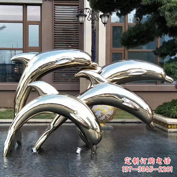 鹤壁水景不锈钢海豚雕塑-城市广场创意动物雕塑