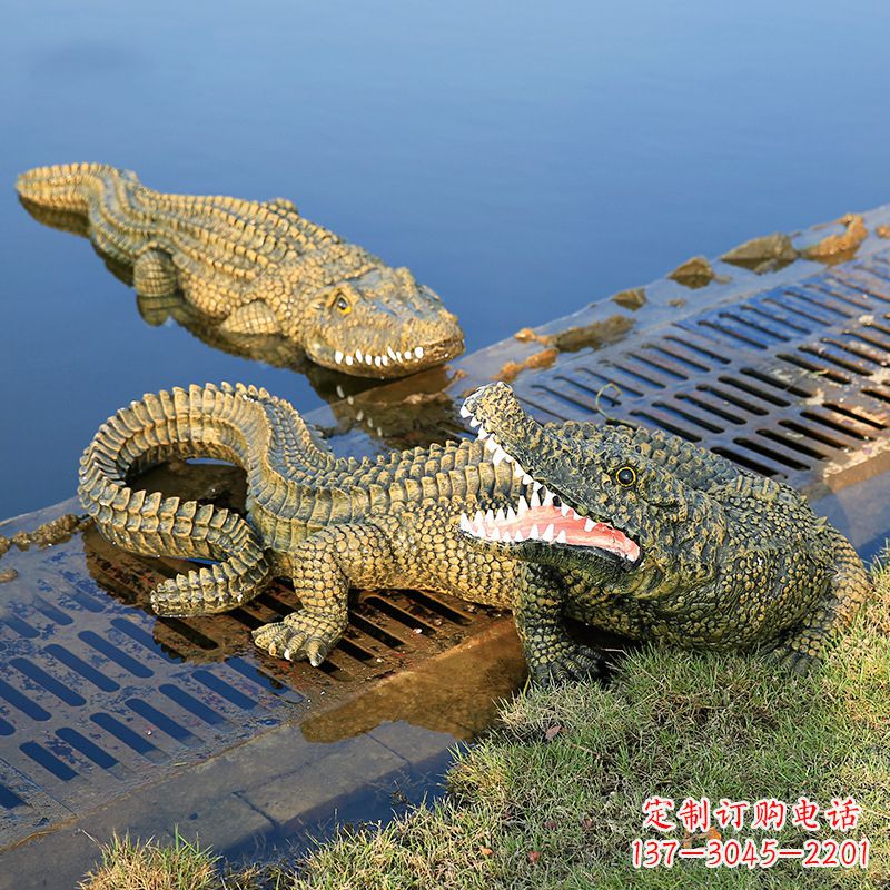 鹤壁水塘动物摆件玻璃钢仿真鳄鱼