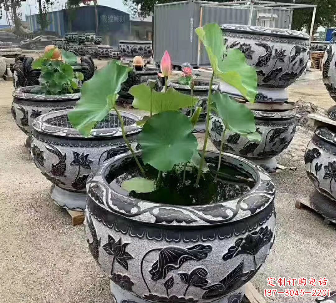 鹤壁睡莲石浮雕花盆雕塑公园景观雕塑